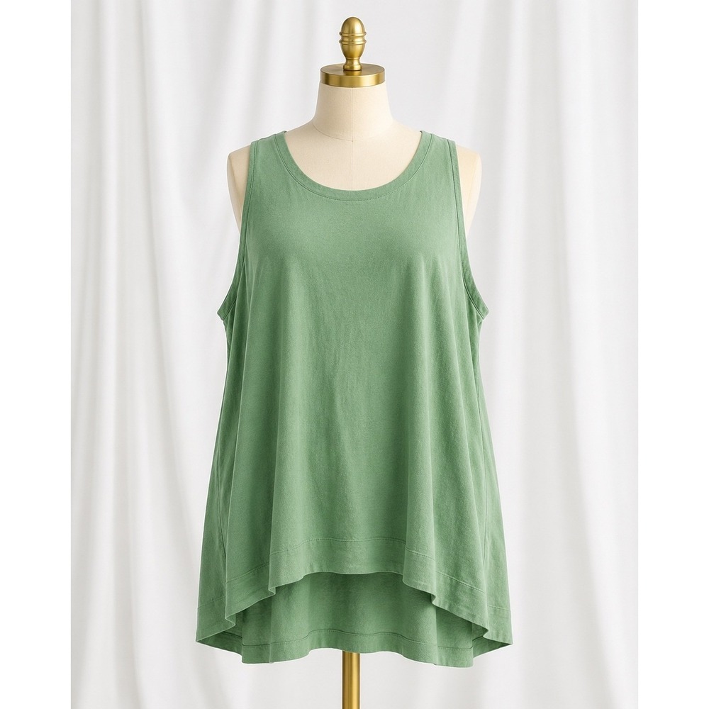 Jason Wu Tank Top Women 3X Green Excellent High-Low Linen Blend Sleeveless